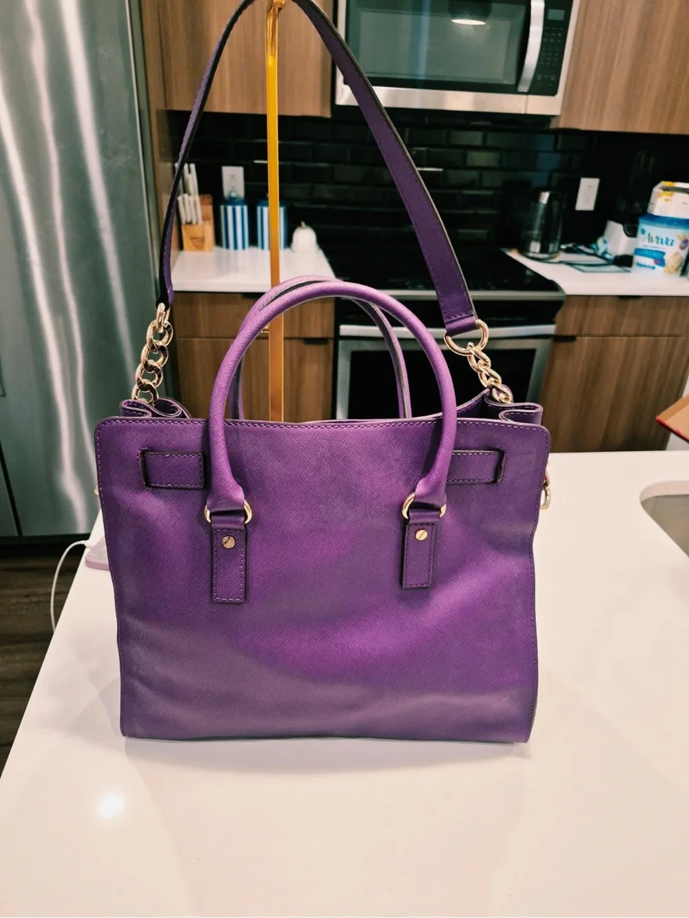 Michael Kors Purple Leather Satchel with Gold Hardware
